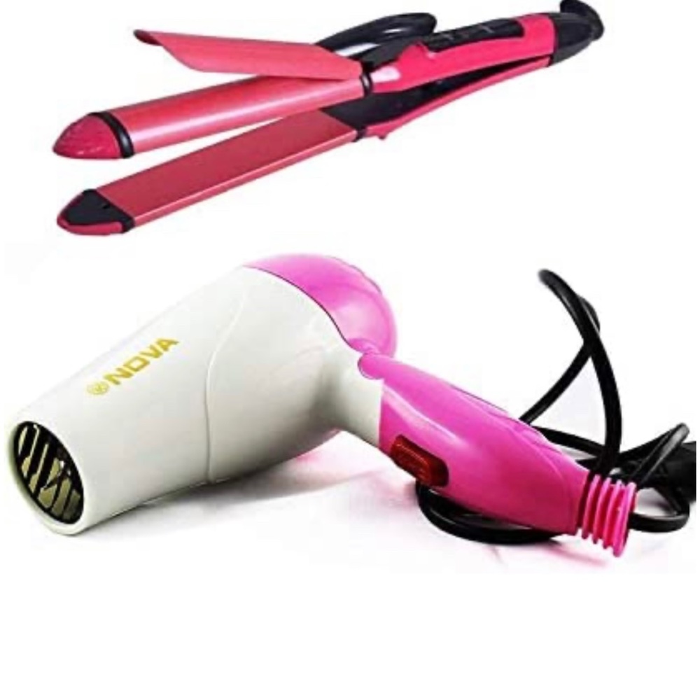 VEU Nova 2-In-1 Hair Dryer, Straightener and Curler (Multicolour) -Combo of 2